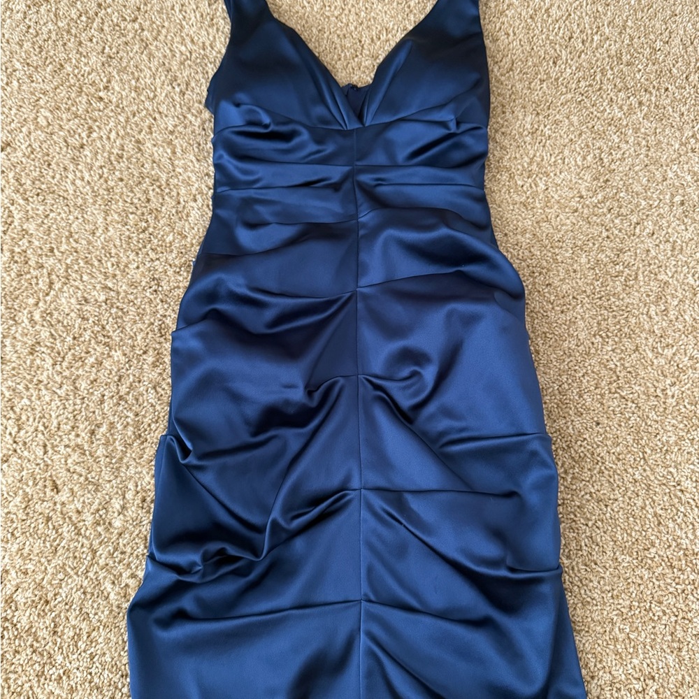 Elegant Navy Blue Satin Dress